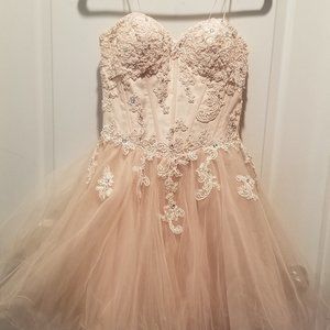 Girls lace up dress with rhinestones